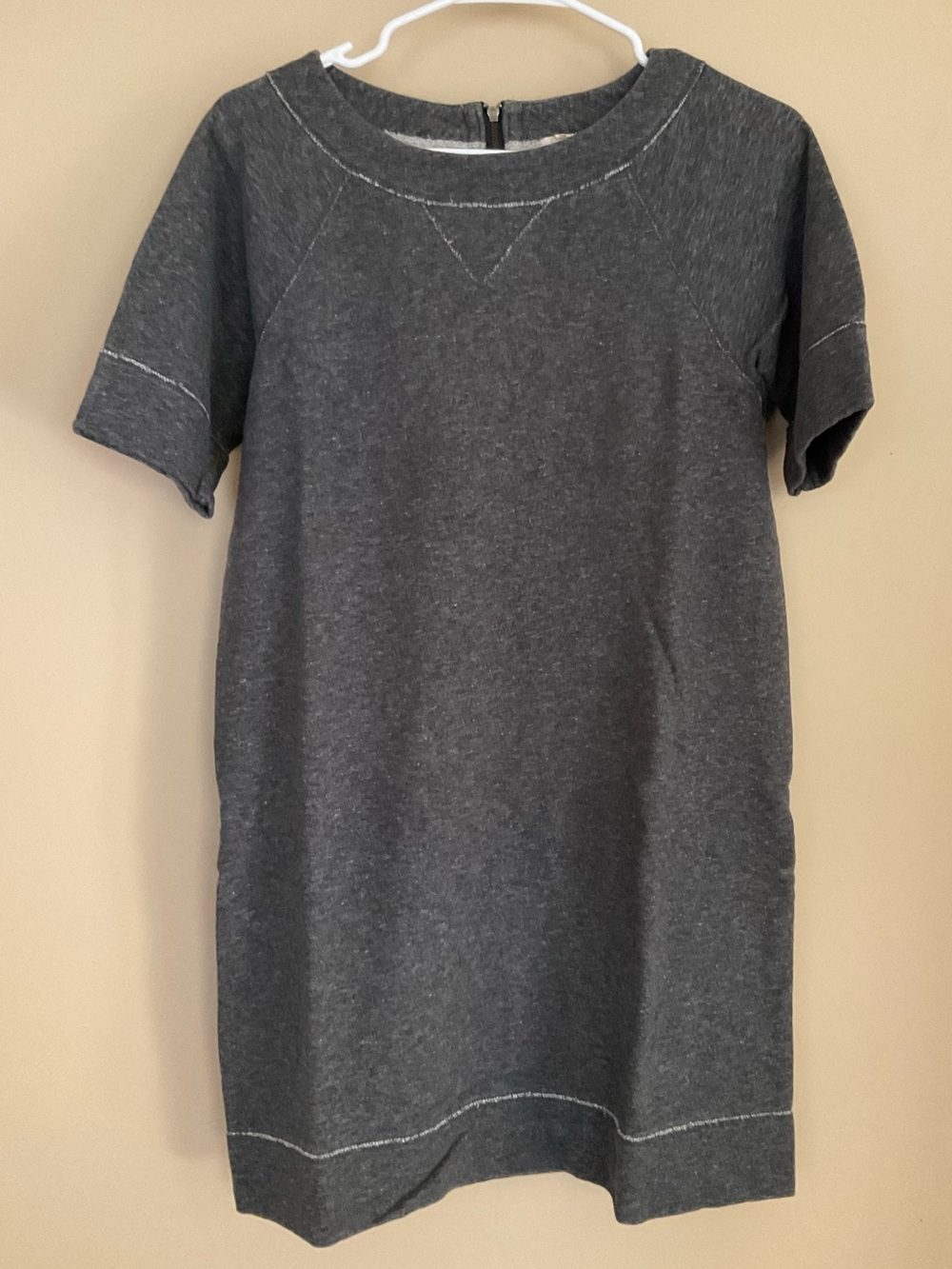 J. Crew Charcoal Heather Short Sleeve Mini Sweatsh Dress with Contrast Stitching
